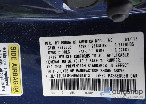2013 Acura Tl 3.5 z USA, uszkodzony, nr VIN 19UUA8F54DA000813